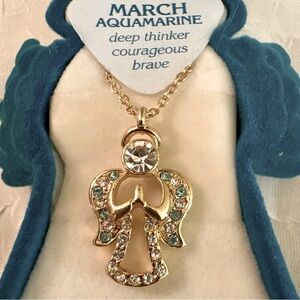 Gold plated aquamarine gemstone angel‎ pendant necklace